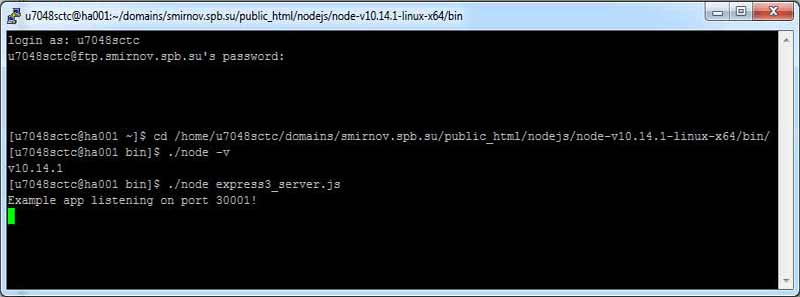 команды ssh консоли под Linux старт сервера node-express